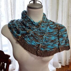 Handmade Blue and Brown Knit Dragonwing  Scarf OSFM